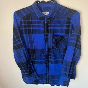 Express Blue Plaid Button-Up Shirt